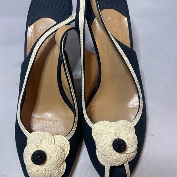 Navy blue summer pump peep toe, sling back - Picture 1 of 7